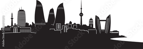 Silhouette Illustration of Baku Azerbaijan Skyline Buildings and Structures Sightseeing