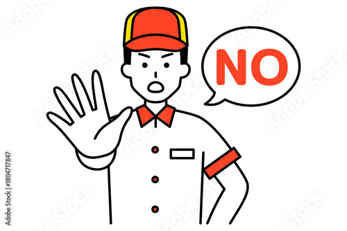 NOと言って拒否するファストフード店の男性店員