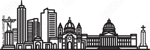 Skyline of san salvador with buildings cathedrals and monuments silhouettes on isolate