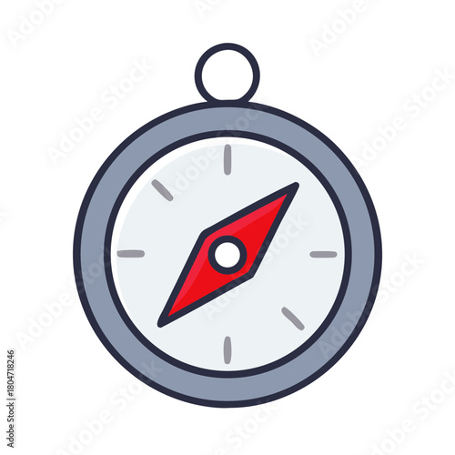 Compass with red needle in flat design 