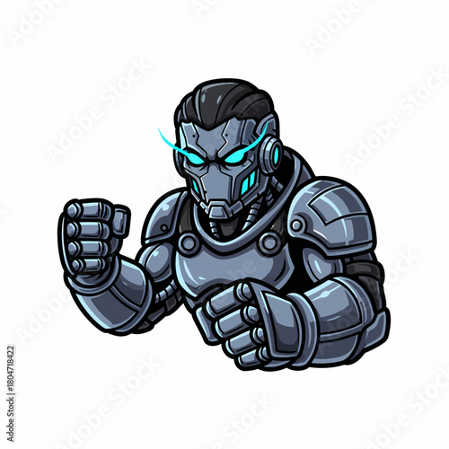 Cartoon robot character ready for battle fist clenched pose