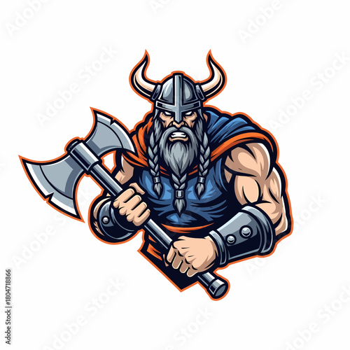 Wallpaper Mural Cartoon viking warrior holding battle axe ready for war illustration Torontodigital.ca