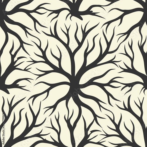 Branching natural root inspired lines extending into organic repetition Seamless Pattern Design
