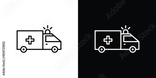 Ambulance icons. Vector black and line icon, EPS10