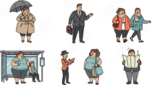 Diverse Plus-Size People in Various Everyday Scenes