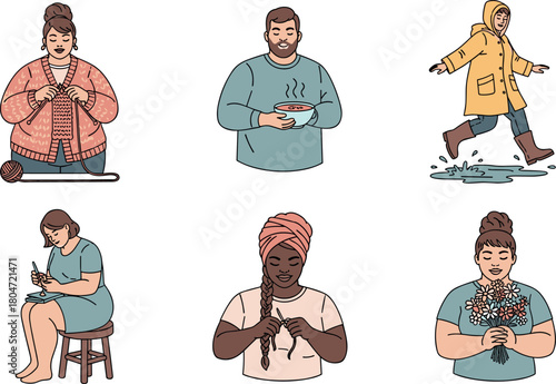 Diverse Plus-size people enjoying cozy and active hobbies