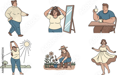 Plus-size people enjoying everyday life activities