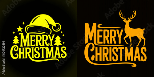 Creative Merry Christmas designs with festive elements