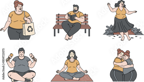 Diverse Plus-Size People Enjoying Various Daily Activities