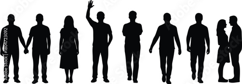Collection of Diverse Silhouettes of People in Various Poses.