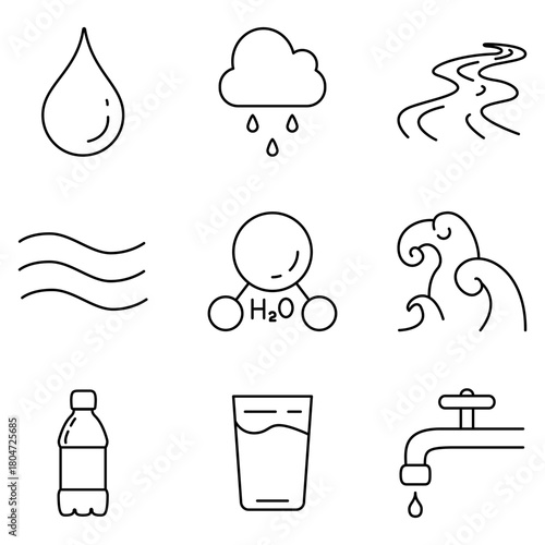 Vector Set of Line Water Icons