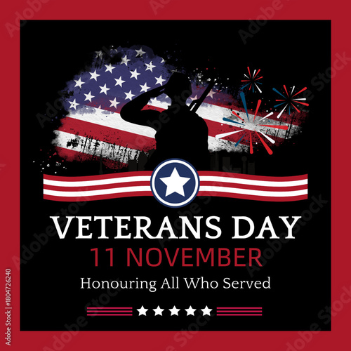 Veterans Day Thank You message on American flag, tribute to military service and patriotism.