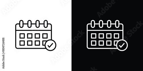 Calendar check icons. Vector black and line icon, EPS10