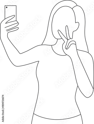 gril selfi line art vector illustration Ai Generated