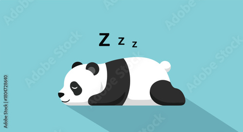 Cute Panda Sleeping Peacefully on a Blue Background.