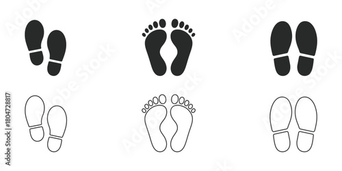 Explore a versatile collection of footprint and shoe print icons, perfect for illustrating journeys, steps, and progress. Clean designs for diverse conceptual use.