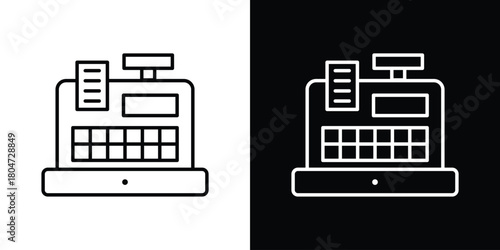 Cash register icons. Vector black and line icon, EPS10
