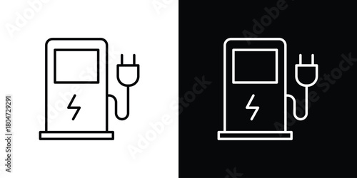 Charging station icons. Vector black and line icon, EPS10