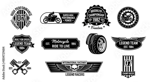 Set of vintage motorcycle labels, badges, logos and design elements. for t shirt and other uses.