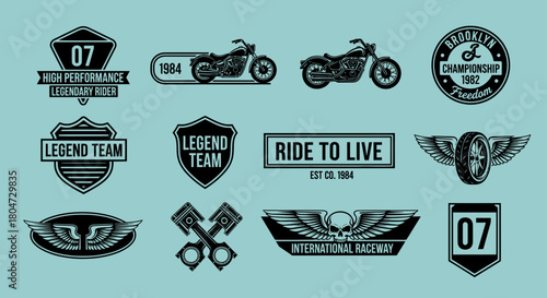 Set of vintage motorcycle labels, badges, logos and design elements. for t shirt and other uses.