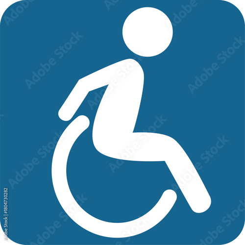 Minimalist Simple Wheelchair User Icon Sign in Blue and White