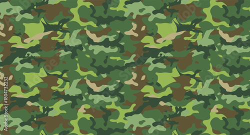 a seamless pattern of a standard green camouflage background. combines six colors shades of green, brown, and beige. for tropical forest environment