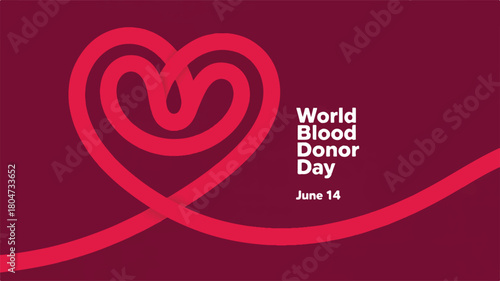 A minimalist graphic of a heart shape made from a continuous line, symbolizing blood donation and life-saving charity on a red background