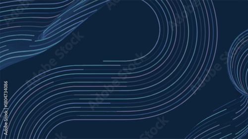 A modern abstract background with flowing wave lines creating a sense of digital movement and technology on a dark blue canvas