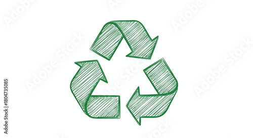 Green recycling symbol sketch isolated on for eco awareness