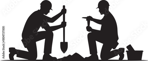 Construction Workers Digging and Chipping Away