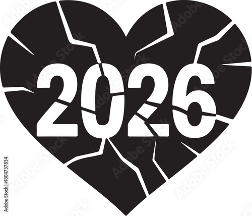Broken heart with year cracked twenty six