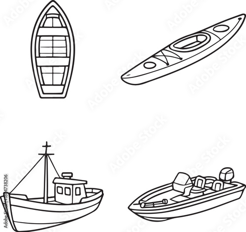 Boats Vector Set in Top, Side.eps