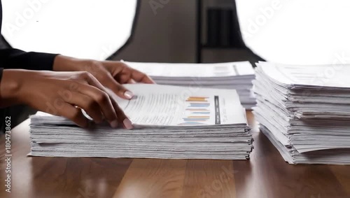 Handling Stacks of Paper Documents in Office Environment Close Up