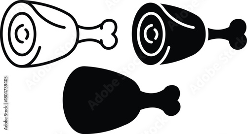 Cooked Or Raw Meat Leg Ham Hock With Bone Food Vector Silhouette and Pictogram..eps