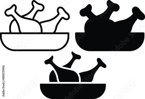 Cooked Chicken Drumsticks Or Meat Legs In Serving Bowl Vector Silhouette and Pictogram..eps