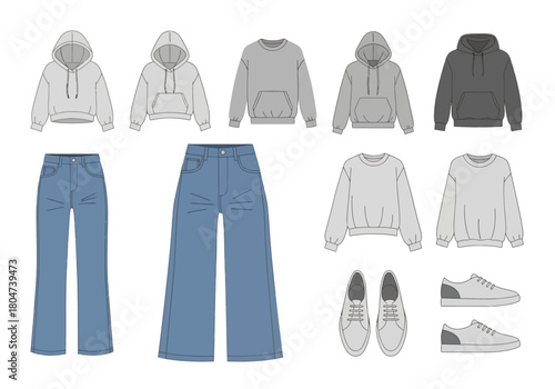 Fashionable Outfit Collection Hoodies Jeans and Sneakers 1.