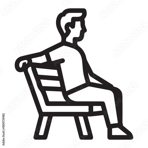 Line art icon of a man sitting on a bench with arms resting back relaxed