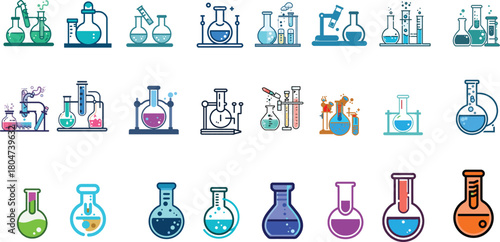 Chemistry Lab Icons Colorful Scientific Glassware and Experiment Illustrations