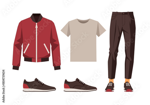Mens Casual Outfit Jacket Tshirt Pants and Sneakers.
