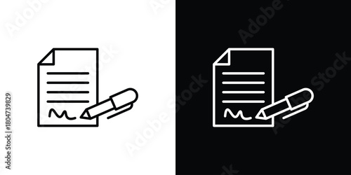 Document signed icons. Vector black and line icon, EPS10