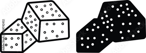 Two Sugar Cubes Or Diced Food Blocks Outline And Solid Vector Silhouette and Pictogram..eps