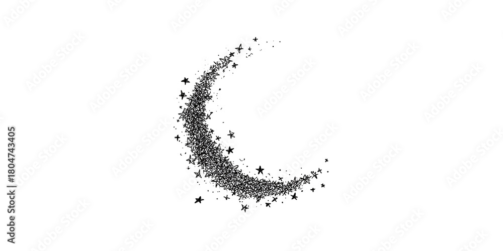 Fototapeta premium Crescent moon made of sparkling glitter dust on black background Concept of night sky, astrology, and cosmic wonder