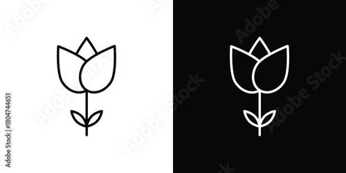 Flower tulip icons. Vector black and line icon, EPS10