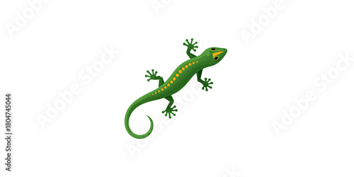 Cartoon green gecko with yellow spots isolated on black background Cute lizard illustration for kids, educational resources, and wildlife concept