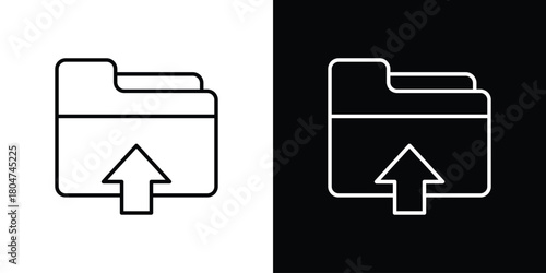 Folder upload icons. Vector black and line icon, EPS10