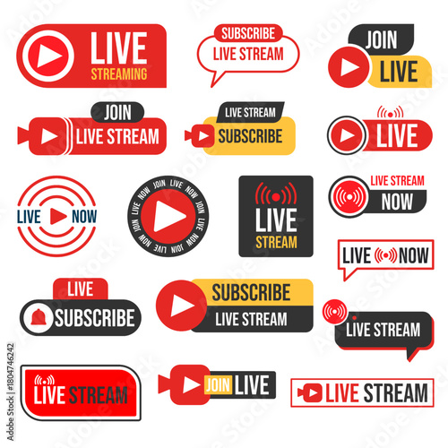 Live streaming set. Set of online stream icons. Join Live stream logo. Social media. Vector