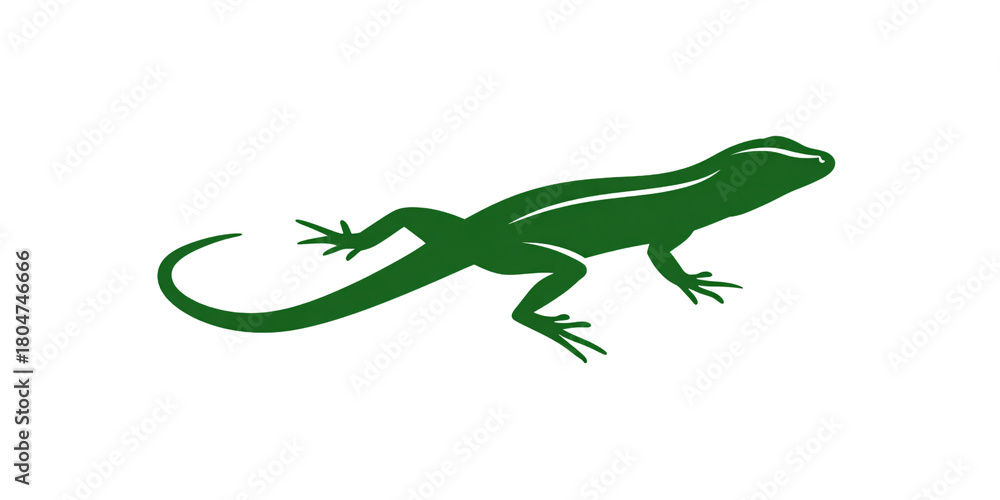 Fototapeta premium Green lizard silhouette on black background Reptile illustration of a gecko or anole Concept of wildlife, nature, and animal
