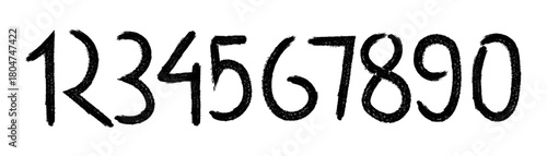 Black Bush Stroke Numerals Isolated on White Background for learning materials, educational projects, math games, school posters, creative worksheets, and playful graphic design themes etc.