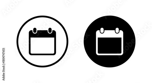 Blank calendar icon in black circle. Date symbol. Event schedule sign
