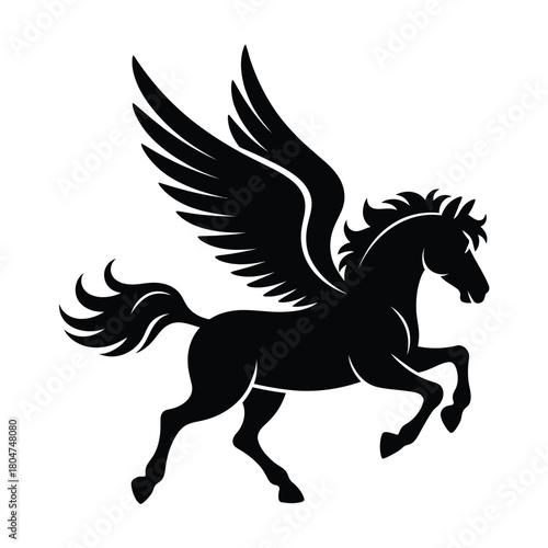Silhouette of a majestic winged horse pegasus in flight